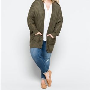 Dip, Women’s 3X open face cardigan, Olive green